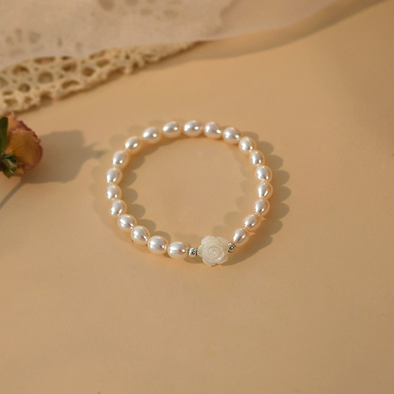 ASHIQI Natural Freshwater Pearl Shell Flower Bracelet