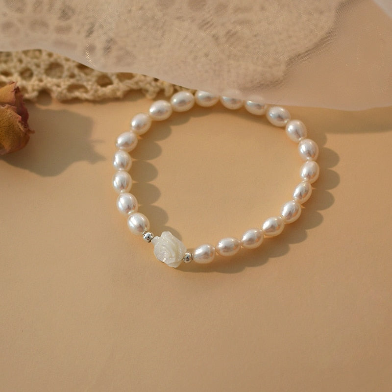 ASHIQI Natural Freshwater Pearl Shell Flower Bracelet