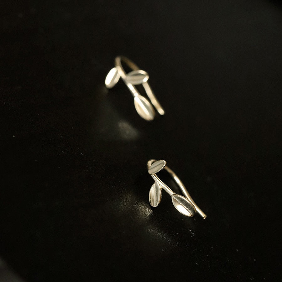 14k Gold Earrings Small Fresh Three Leaf Earrings