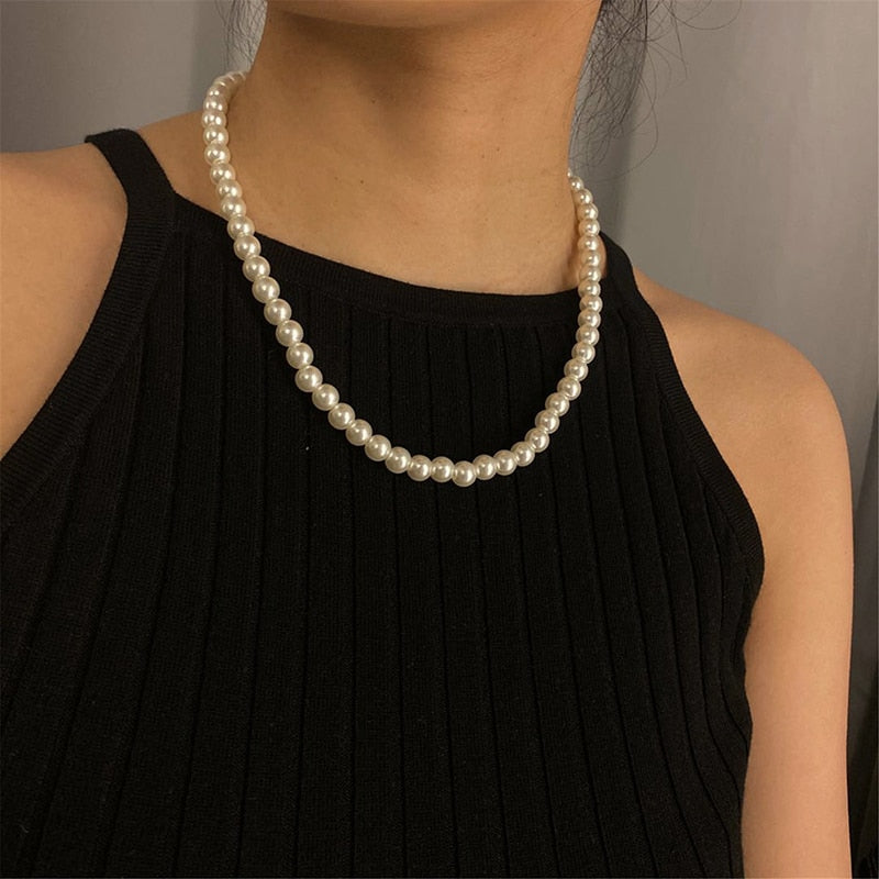 Classic Elegant White Pearl Chokers Necklace