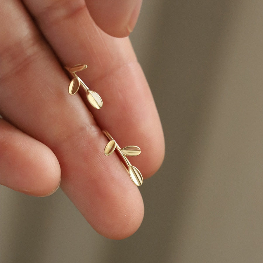 14k Gold Earrings Small Fresh Three Leaf Earrings