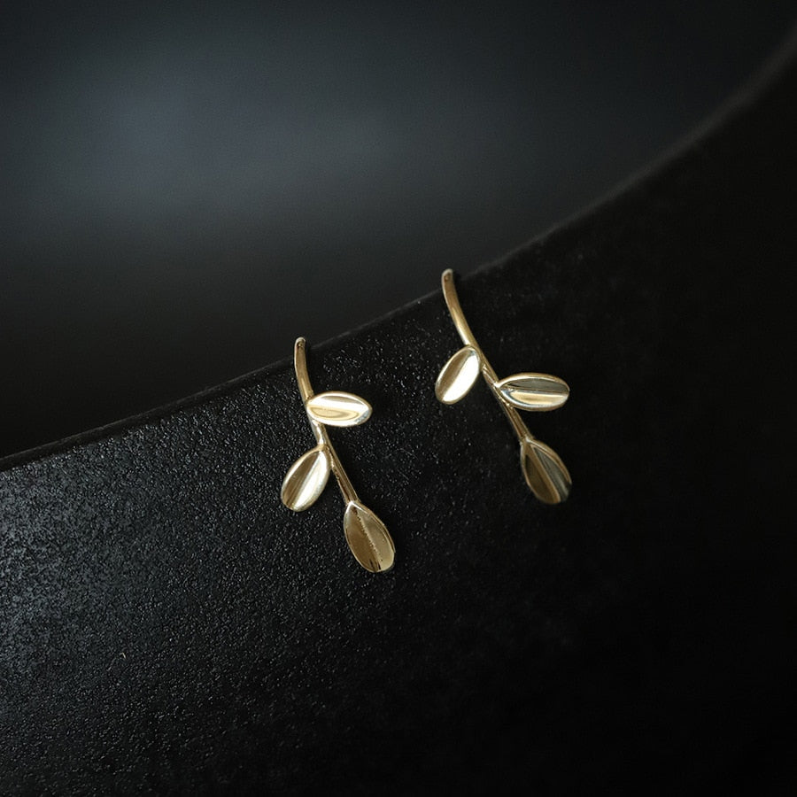 14k Gold Earrings Small Fresh Three Leaf Earrings